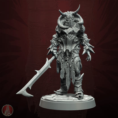 Fantasy figurine with armor and weapon on a dark background