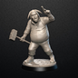 Gray miniature figure of a character holding an axe on a dark background